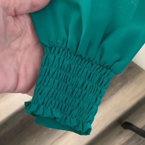 VENUS Sheer Emerald Green Blouse with Elegant Bow . - Picture 3 of 11